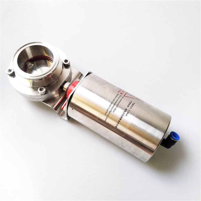 304不锈钢快装气动蝶阀卫生级气动卡箍式卡盘快速蝶阀立式单作用