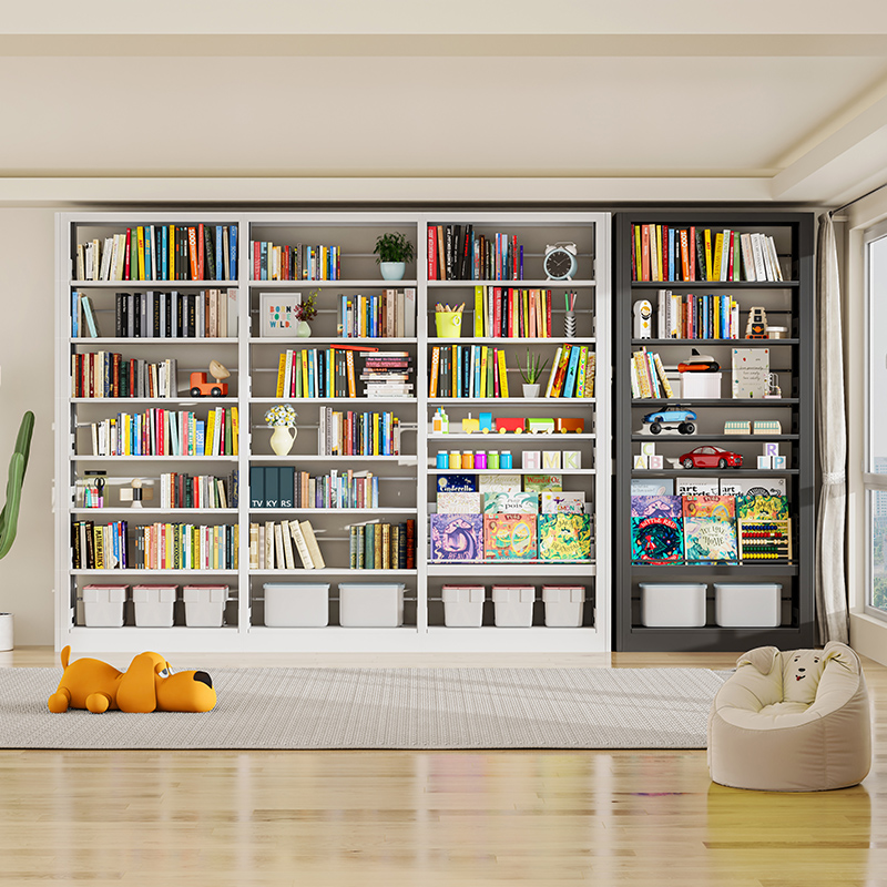 钢制书架落地置物架客厅靠墙分层收纳简易家用儿童图书馆铁艺书柜
