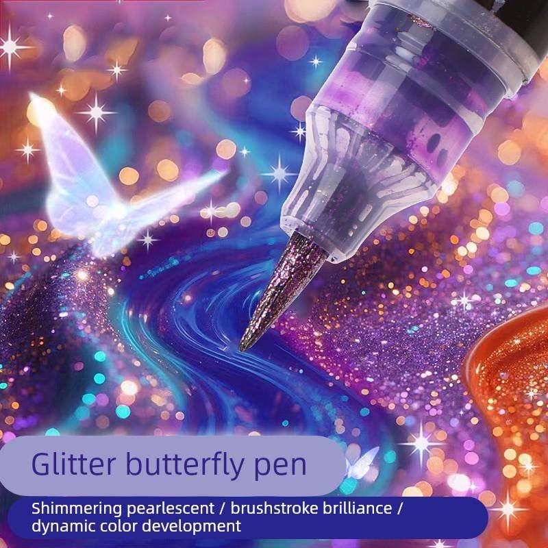 蝴蝶秀丽笔书法软头笔科学毛笔金属珠光软头手账笔小楷软笔渐变色临慕书法婚书花体字勾线亮粉自带笔锋双色笔