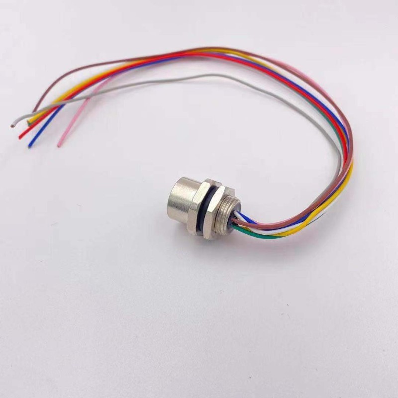 航空插头M12插座4T5P8芯12针孔法兰座公头母头焊接线灌胶带线防水