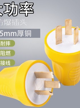包邮二插头三插头单相插头摔不烂大功率厚铜片黄色阻燃10A两级插