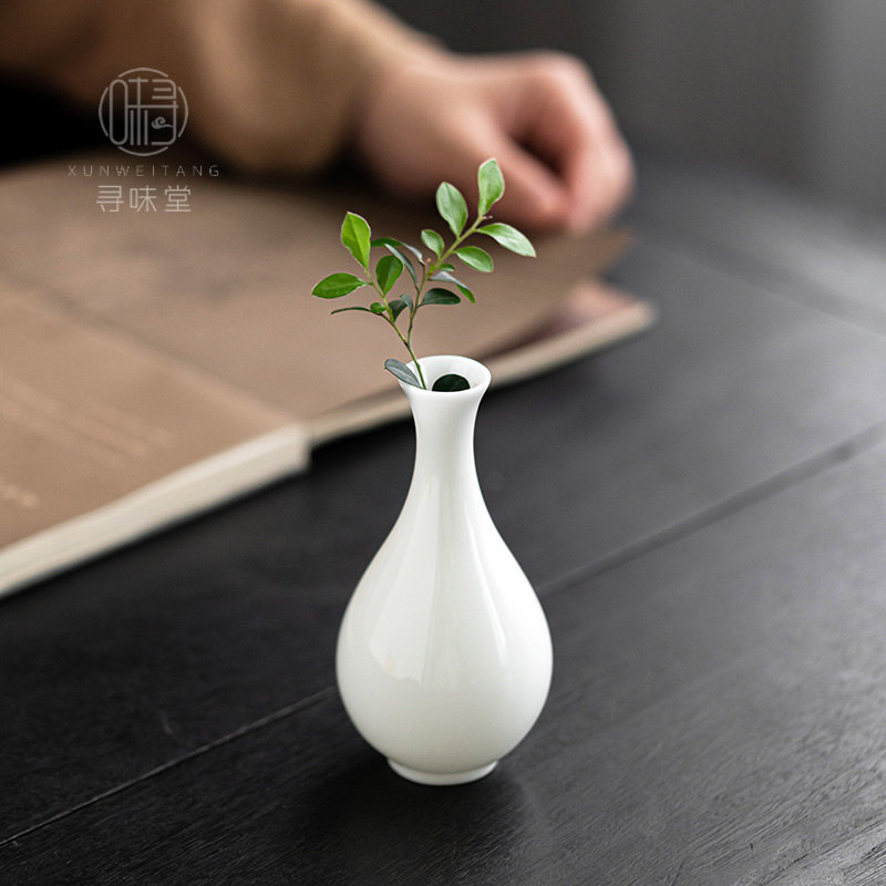 冰种玉瓷玉瓶花器小花瓶茶道花插纯白陶瓷茶桌摆件居家装饰