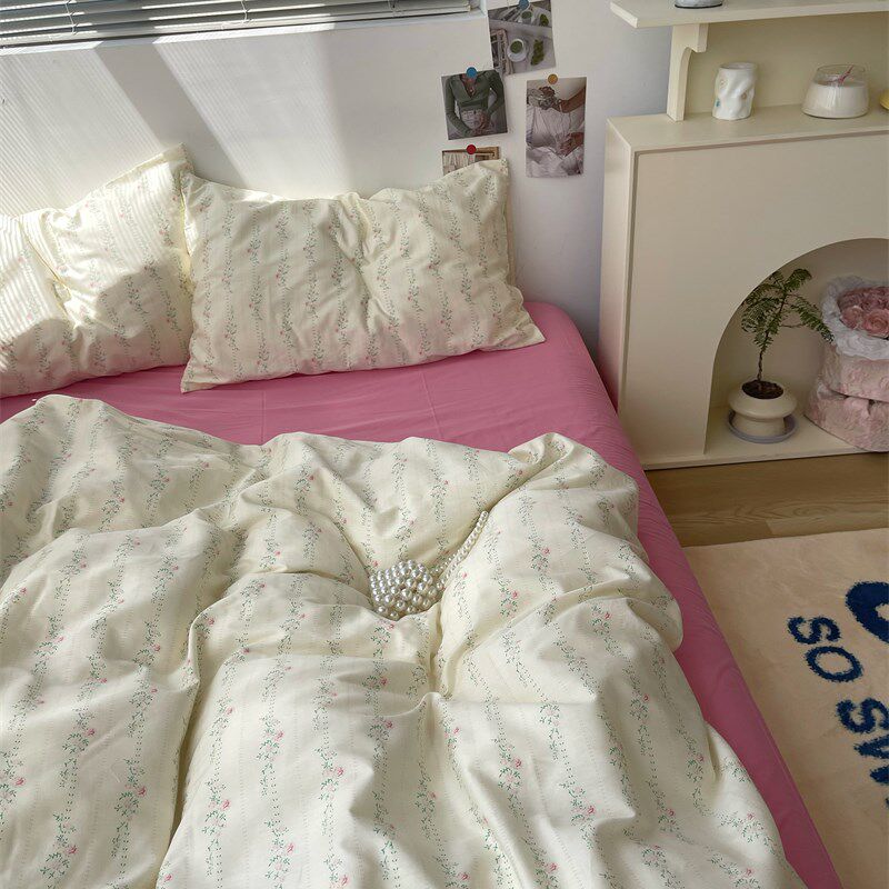梨梦 养一束温柔 小碎花40支四件套全棉床单被套学生床上用品