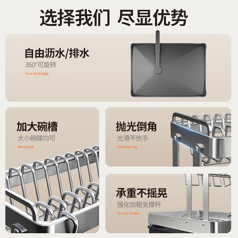 新款不锈钢洗碗架沥水架碗盘碗架厨房置物架沥水篮碗筷碗碟收纳架