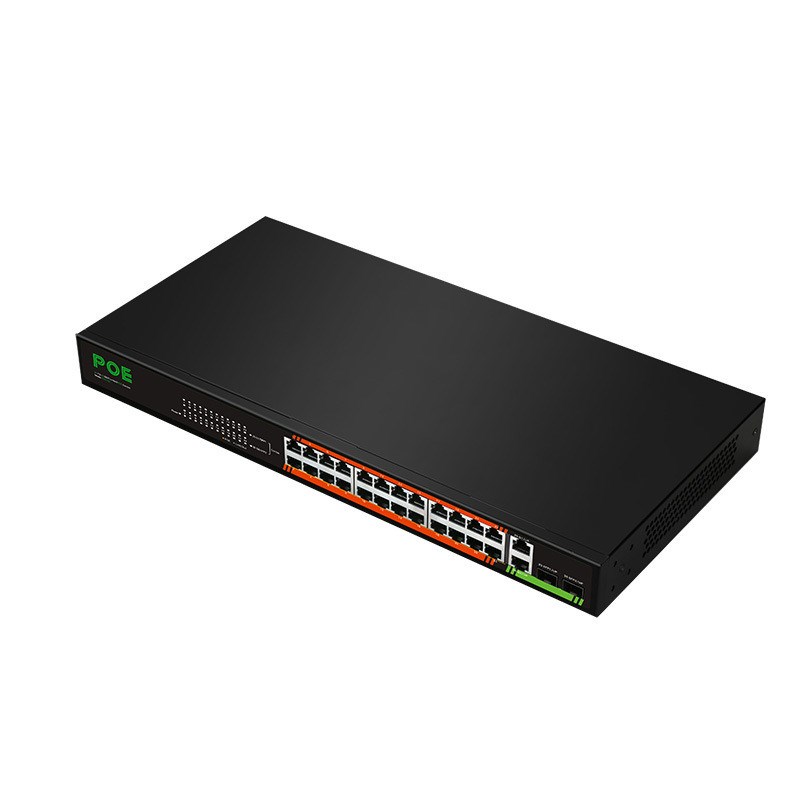 24口百兆PoE+2口千兆光电复用非管理型交换机两光两电千兆交换机