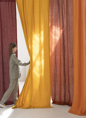 唐朝印象设计师色系 暖色红色纯亚麻窗帘定 天然无异味气质布帘