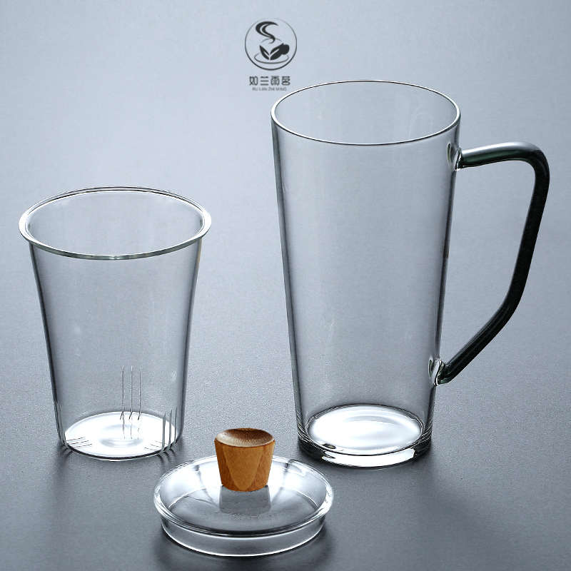 如兰雨茗玻璃杯绿茶杯家用办公过滤泡茶杯加厚耐热耐高温带盖水