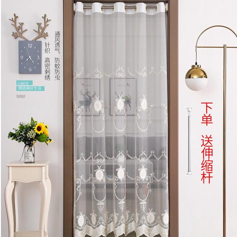 伸缩杆防蚊门帘免打孔家用透明卧室外门隔断帘绣花透气防蚊帘网红