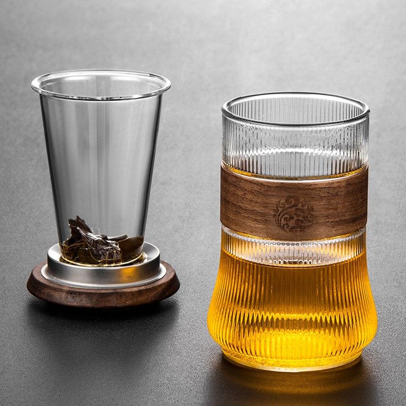 日式月牙杯高硼硅玻璃耐高温喝茶水杯办公室家用过滤带盖泡茶杯子