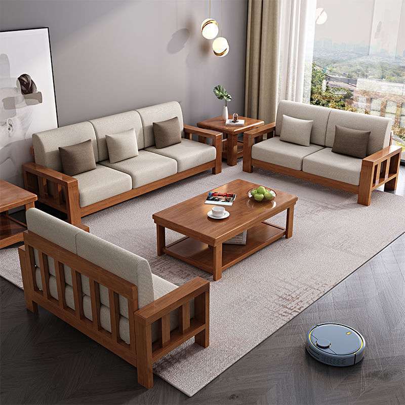 新中式实木沙发组合现代简约客厅沙发小户型客厅贵妃转角布艺沙发