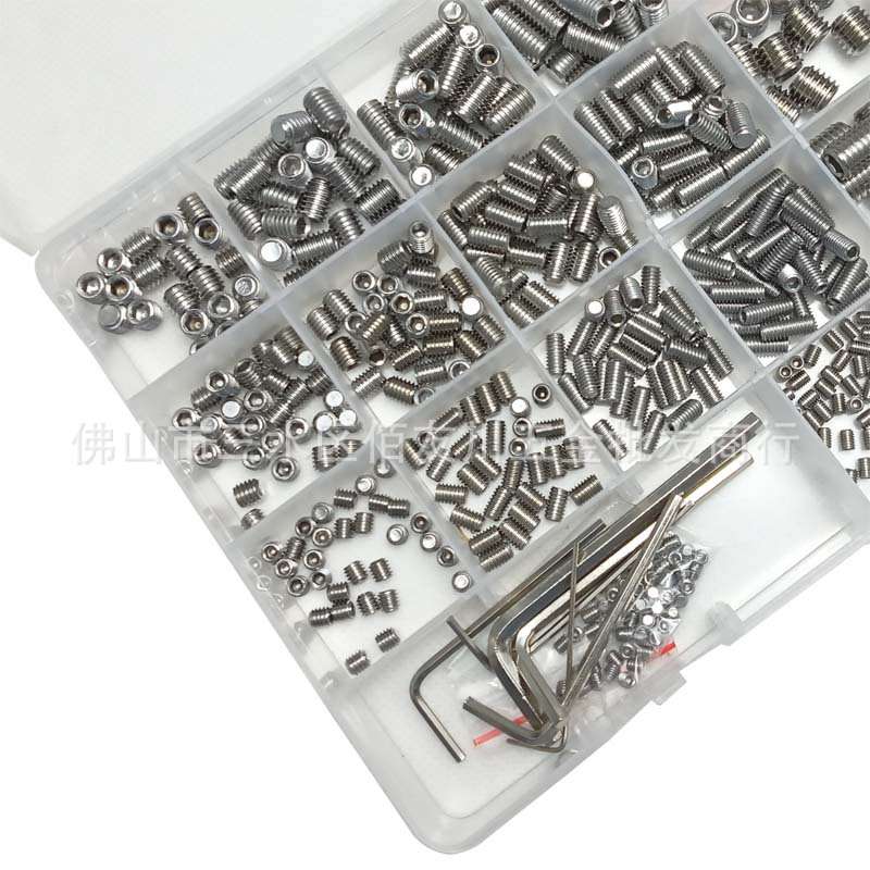 666pcs盒装 304不锈钢内六角紧定无头螺丝配扳手平端M2M3M4M5M6M8