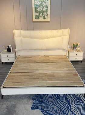 意式轻奢极简双人真皮床极简软床现代简约主卧软体全橡胶木猫抓皮