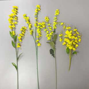 仿真3叉带叶小油菜花 商场美陈道具装饰布景布艺油菜花仿真花材