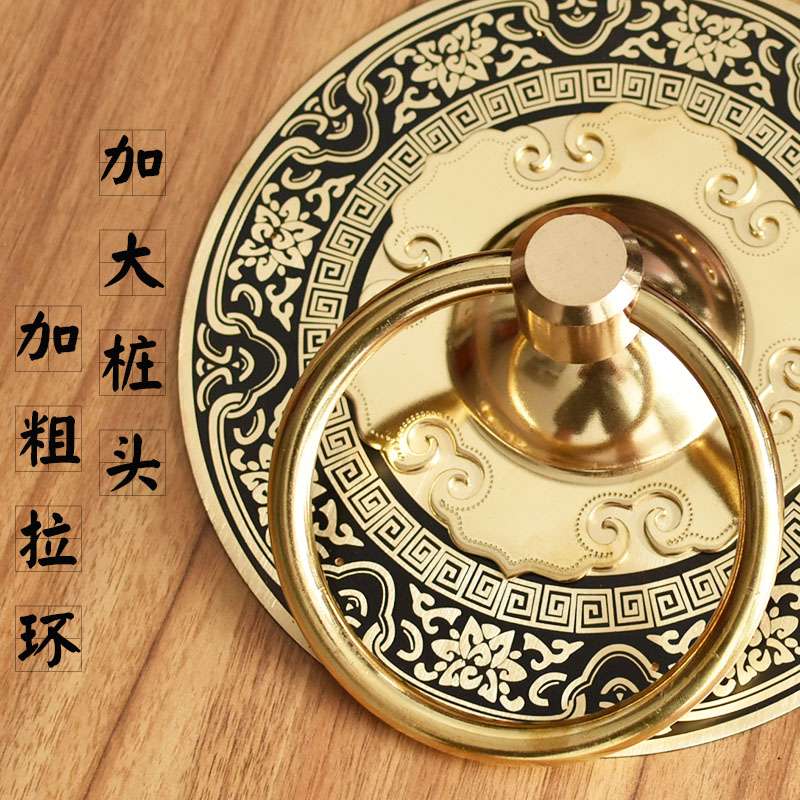 纯铜门环中式仿古门把手老式实木大门拉环复古如意带花全铜门拉手