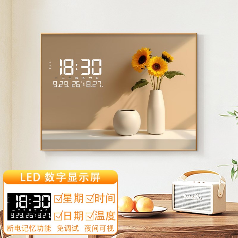 新款电表箱装饰画温馨花卉光影餐厅配电闸盒M夜光数字钟表遮挡挂