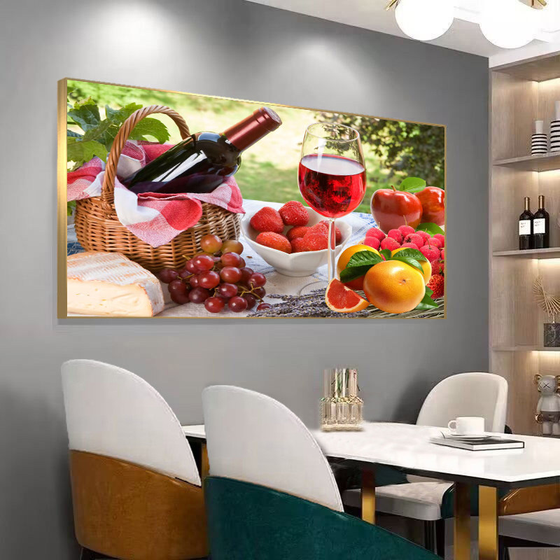 餐厅装饰画e简约现代餐桌背景墙画单幅加厚铝合金边框水果酒杯壁