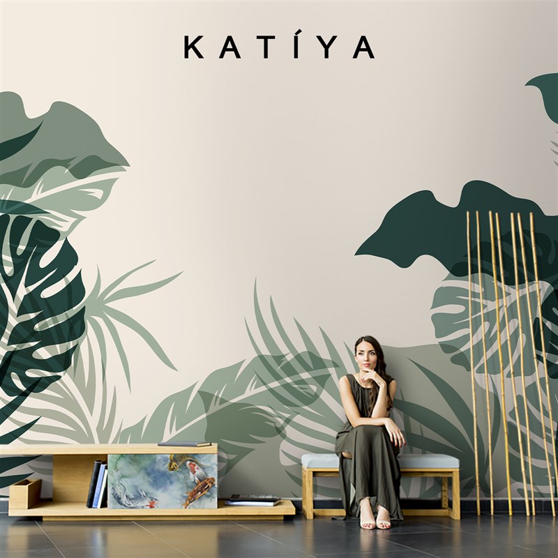 Katiya2025新款墙布东南亚绿叶子手绘J装饰电视背景墙客厅壁纸壁