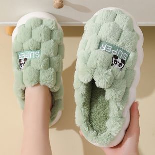 男士 2025新款 厚底加绒加厚保暖防滑卡通亲子毛毛拖鞋 女冬季 棉拖鞋