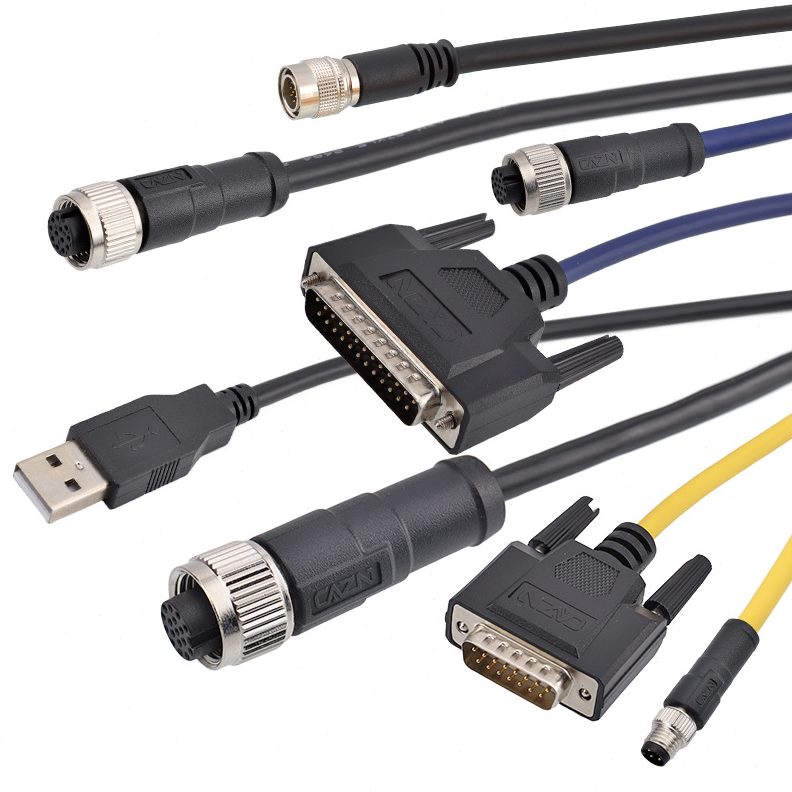 甄选正成M8IO触发线连接器插头5PIN 17芯M12转公DB25工业相机防水