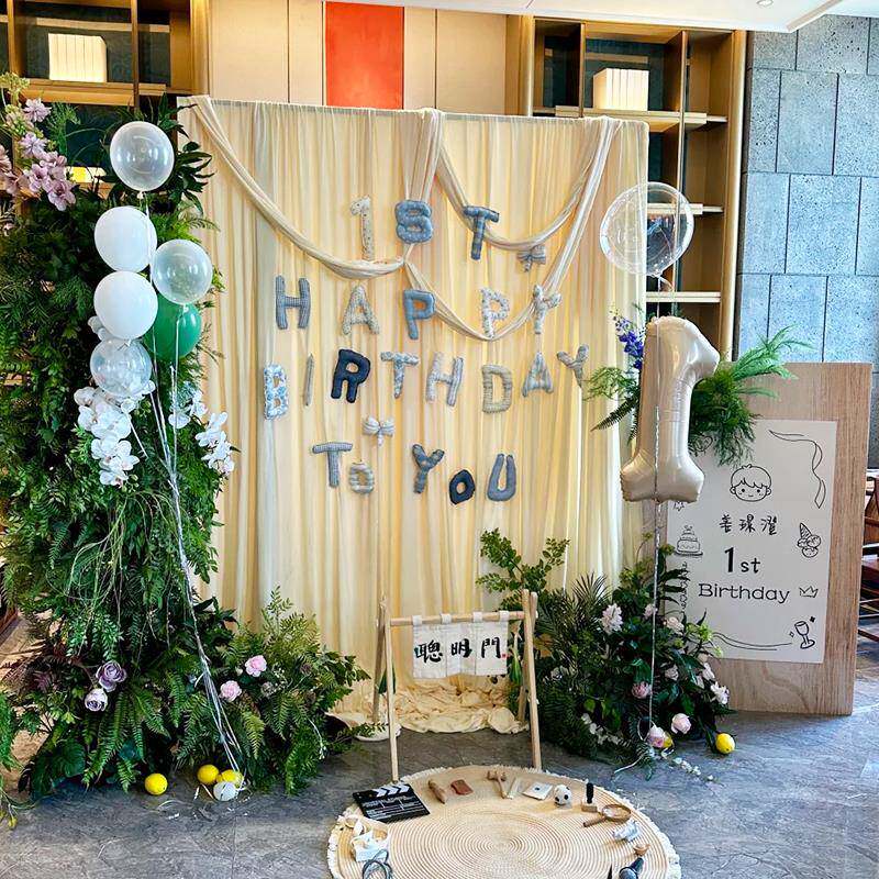 爆款韩式岁生日布置背景XLW墙奶油风布幔宝周道宴订宝婚拍照具蝴