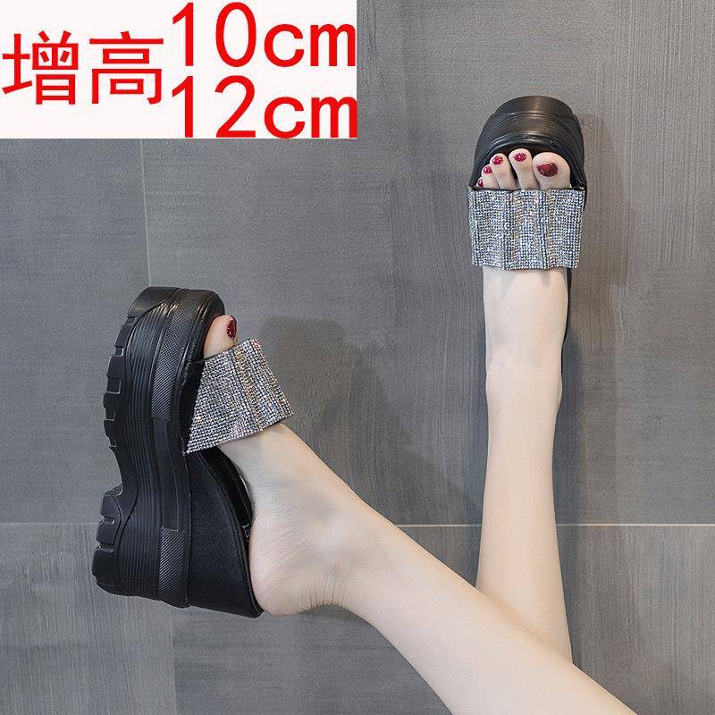凉女拖鞋一夏外穿松坡跟内增高超高跟水钻糕公分G4Rr5yZM厚底字拖