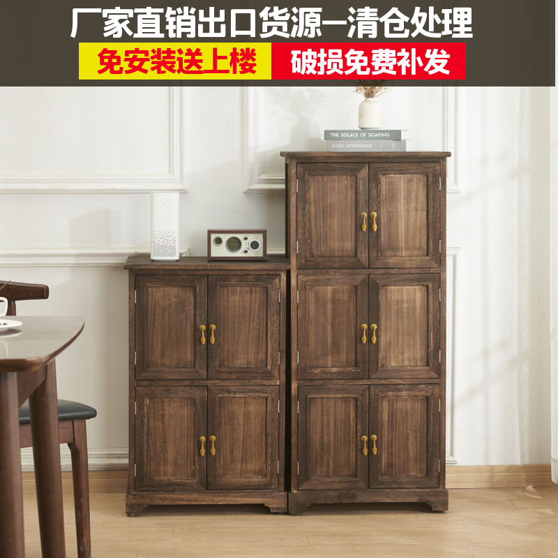 美式简约原木色实木开门式餐边柜 手工制作客X厅茶水储物柜