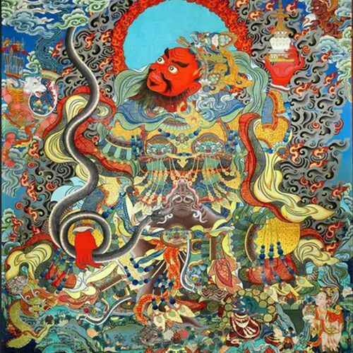 中式弥勒a殿壁画财神背景墙装饰画客厅无纺布墙纸G045壁纸壁画