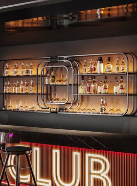 2025款酒吧i台酒架壁挂式靠墙铁艺酒水展示架葡萄酒柜红酒置物架