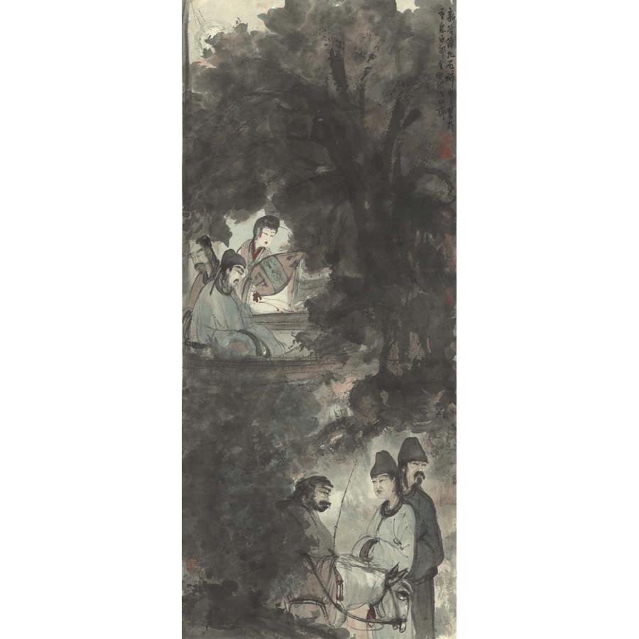 送傅LWC抱石琵琶行人意物图白居易诗浔阳江夜客傅抱石画国画水墨