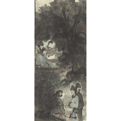 送傅LWC抱石琵琶行人意物图白居易诗浔阳江夜客傅抱石画国画水墨