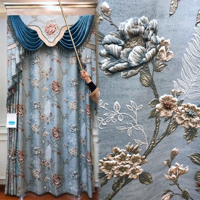 欧式豪华窗帘 加k厚遮光浮雕提花布 高档客厅卧室成品定制测量安