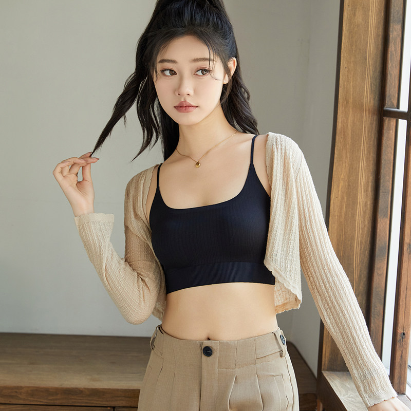 夏季薄款抹胸式h内衣女收副乳黑色美式细带无痕固定杯一体式文胸