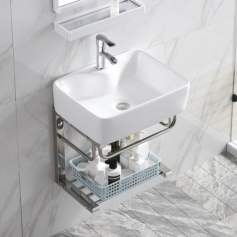 小户型洗手盆柜组合简易卫生间陶瓷洗H脸盆不锈钢挂墙式阳台洗漱