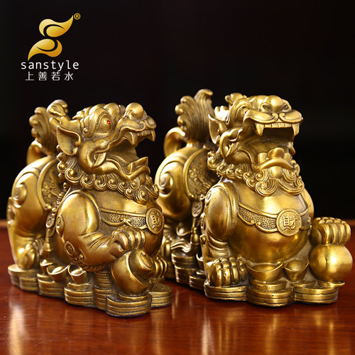 全铜貔貅摆件 一对大号全铜皮丘客B厅家居工艺品开业招财礼品2976