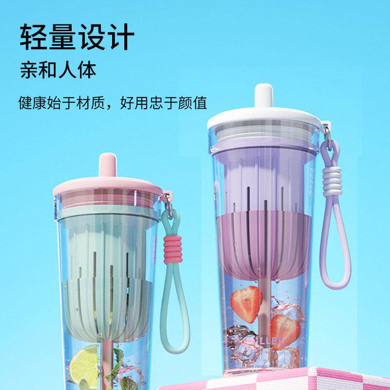 夏天水女生杯高颜值吸管大量容可携杯式塑料FSC泡茶杯子
