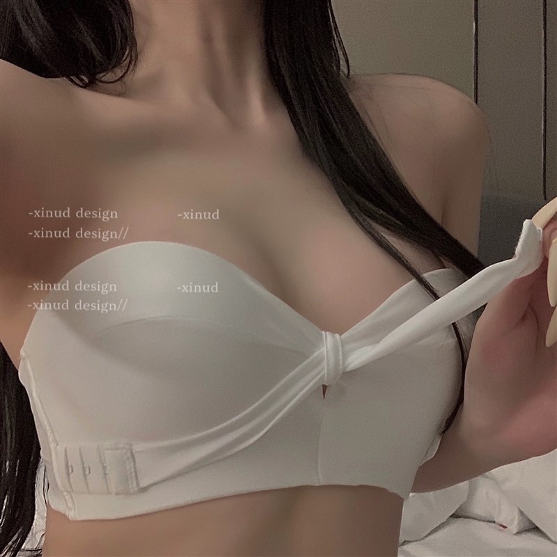 孕妇无肩带内衣女防m滑聚拢小胸显大码抹胸隐形美背露背哺乳文胸