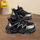 子秋冬款 2026新款 皮面防水秋鞋 巴布豆男童鞋 儿童纽扣黑色运动鞋 潮