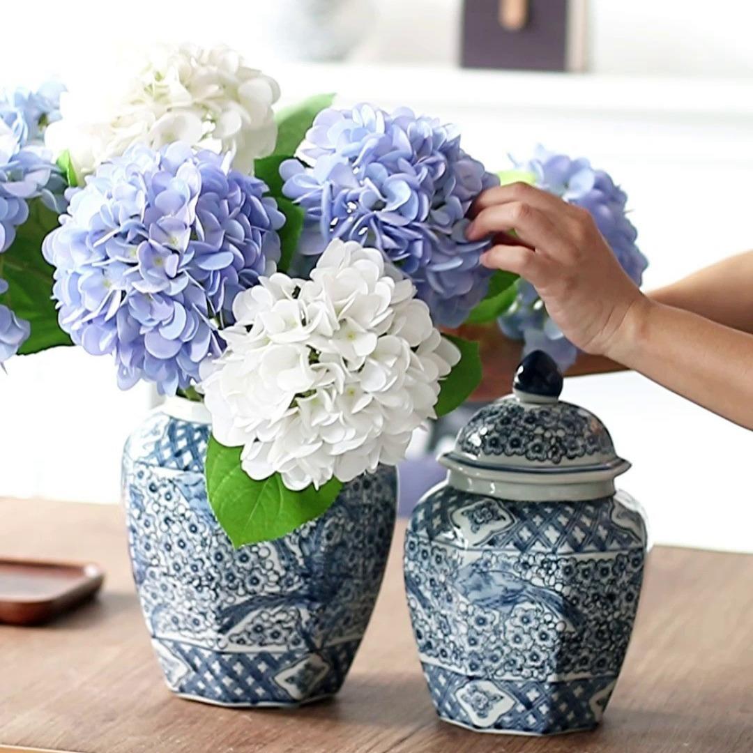 陶瓷花瓶摆件客厅插花水培绿植花器中式青花瓷喜鹊梅花八角将军罐