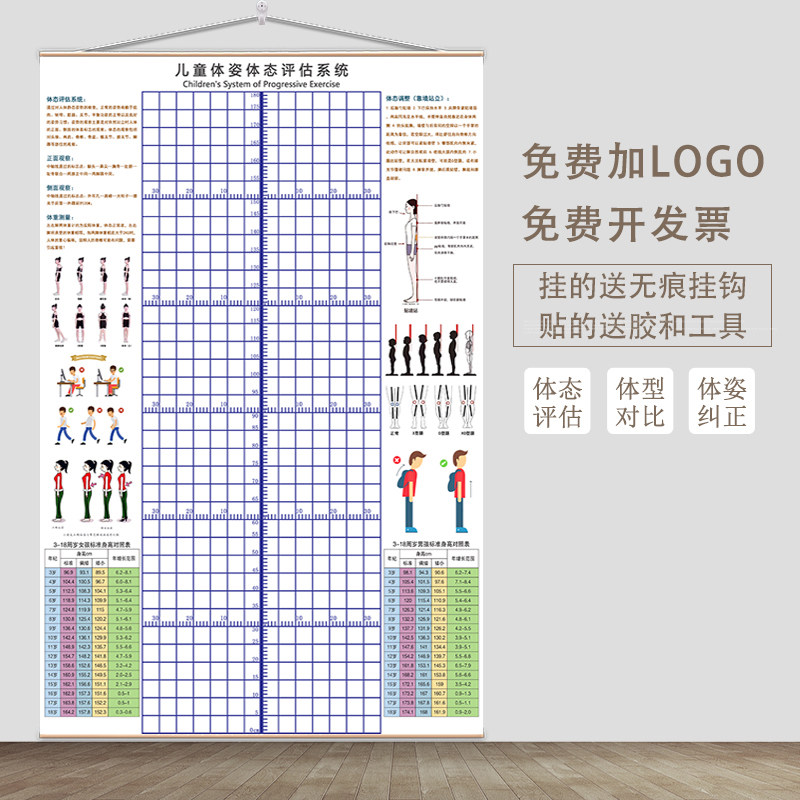 体态评估表挂式体测网格健身房瑜伽馆私教形体脊椎修复身体对比图