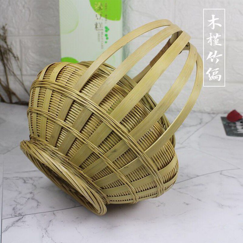 手工竹编带盖竹筐收纳筐食物篮手提蓝竹篮鸡蛋篮饭V篮竹萝水果花