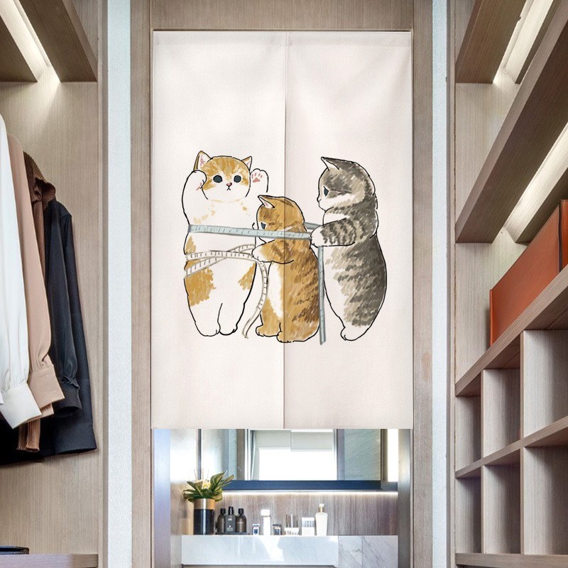 卡通猫咪门帘现代简约m布艺隔断 85X90CM分片式厨房卫生间江西制