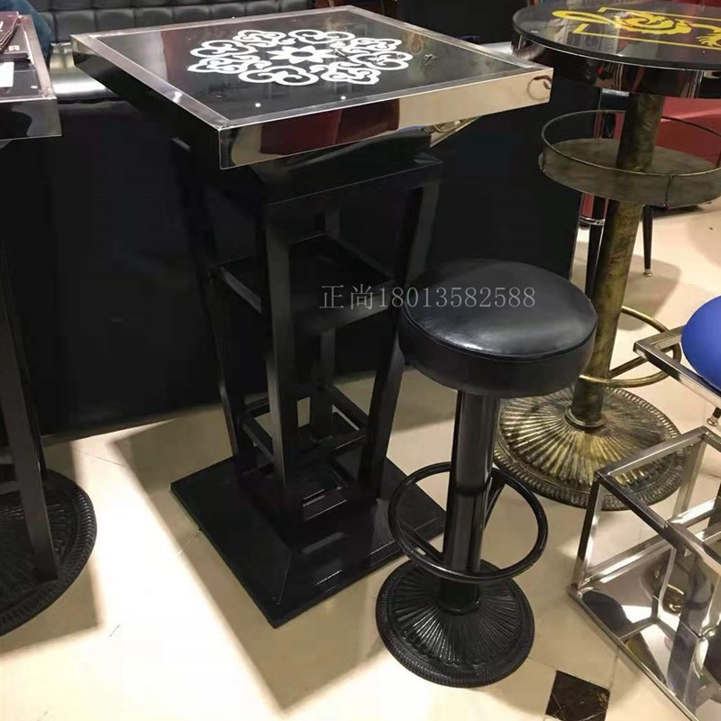 酒吧散台吧凳铁艺不锈钢网红桌椅家具定制酒吧台吧椅散座方台桌
