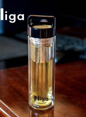 niga双层水杯便携夏季大容量耐热茶水分离泡茶杯子玻璃杯男女