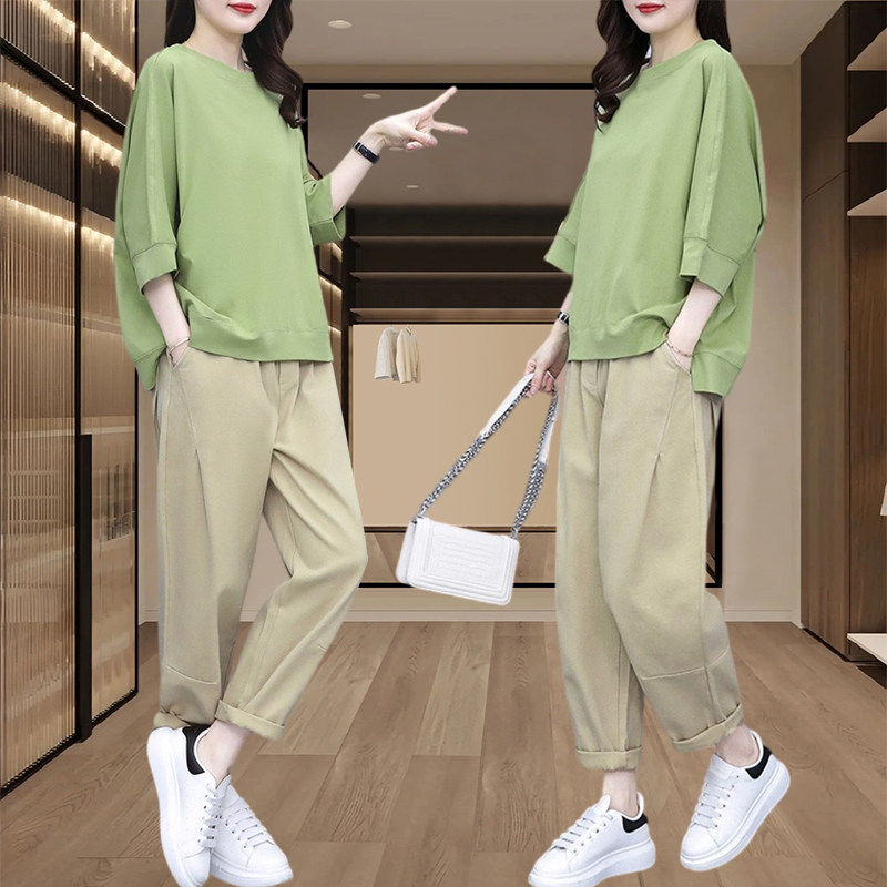 夏装搭配一整套时尚套装女2t026新款夏季大码胖mm显瘦套装遮肚藏