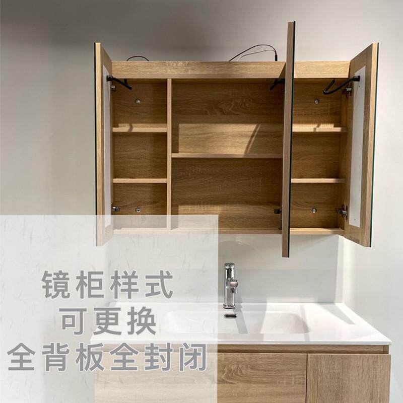圆形浴室镜实木烤漆镜柜卫生间镜子带置物架挂墙式镜前柜储物柜