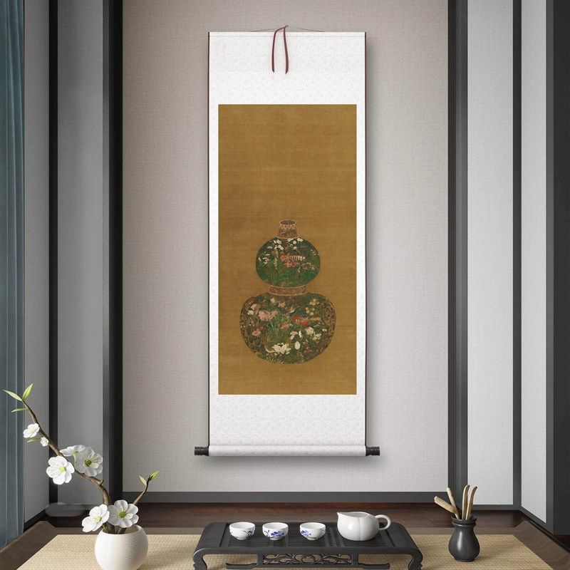 元陈琳《葫芦花瓶》客厅书房茶室装饰画挂画玄关水墨高清卷轴字画