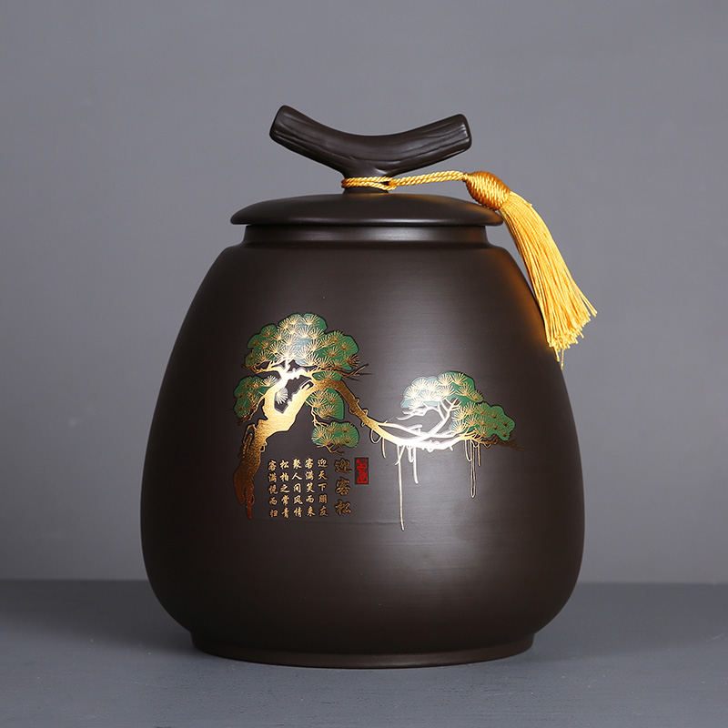 3斤装茶叶罐紫砂储茶罐大号醒茶罐家用密封普洱罐陶瓷大码存茶罐