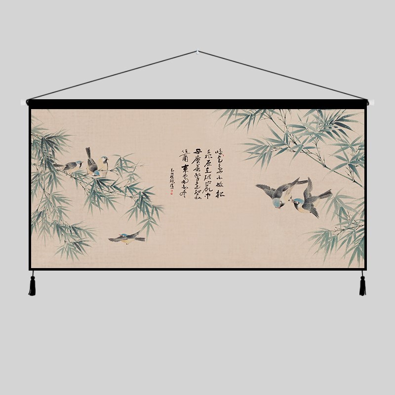新中式挂布背景布卧室书房竹子挂画布艺挂毯客厅沙发背景墙装理定