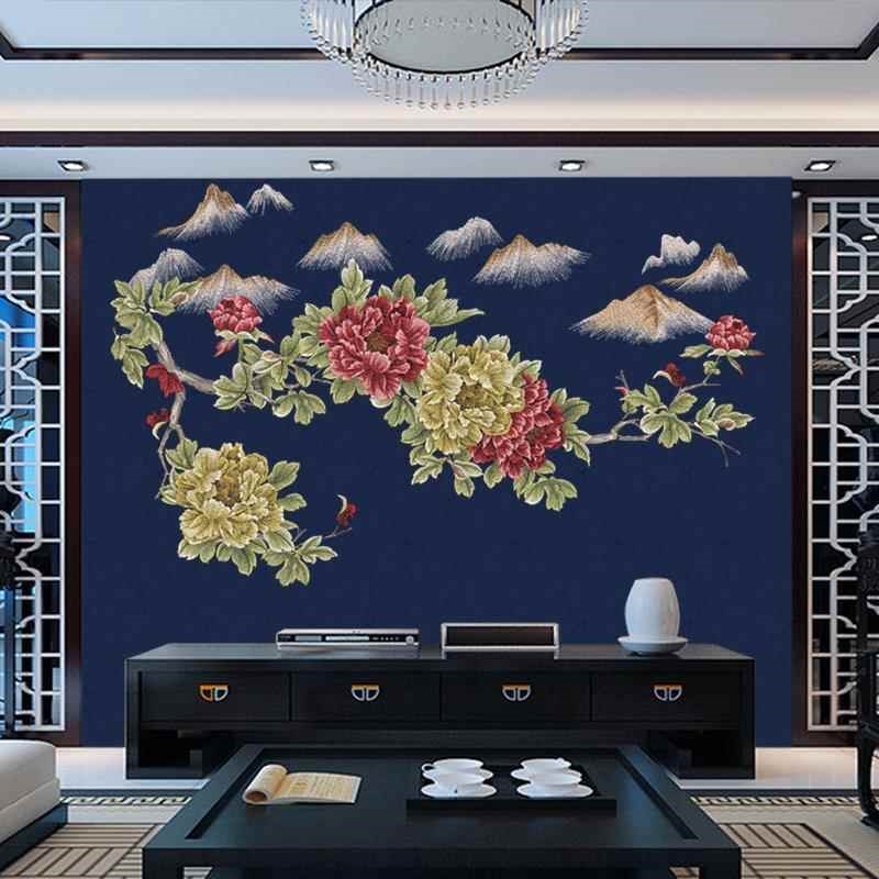 言绣牡丹独绣刺绣墙布壁画刺绣独秀花鸟沙发电视背景墙布卧室