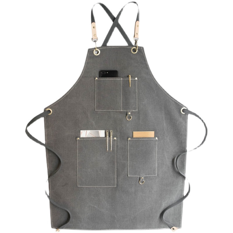 咖啡师围裙牛仔韩版美发师理发店定制围裙可印字logo美甲工作围腰